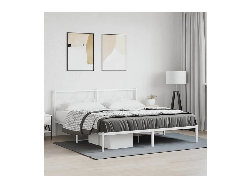 Bedframe met hoofdbord metaal wit 180x200 cm