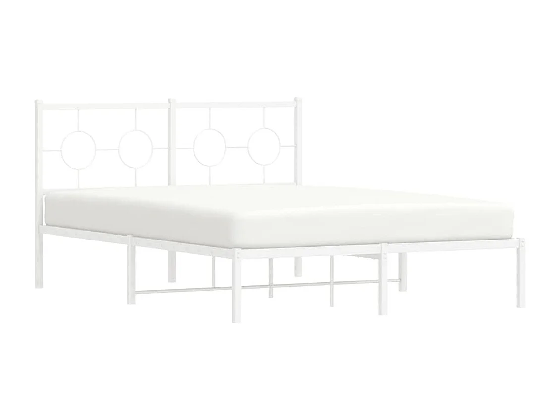 Cadre de lit métal sans matelas et tête de lit blanc 135x190 cm