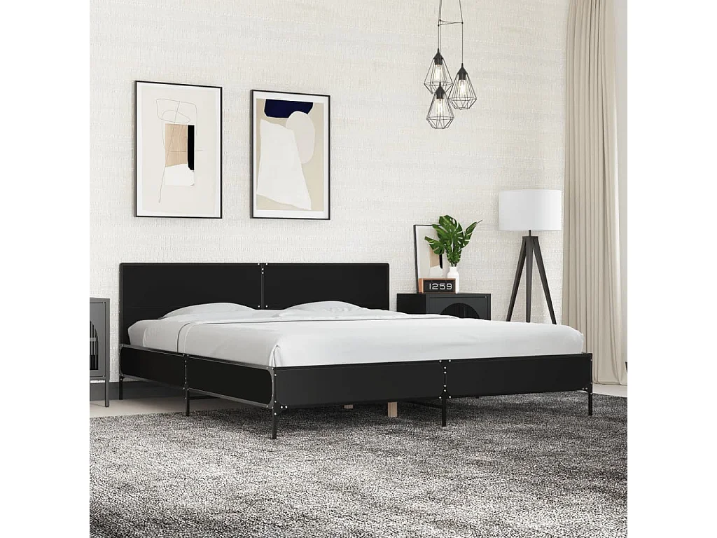 Bettgestell Schwarz 200x200 cm Holzwerkstoff und Metall