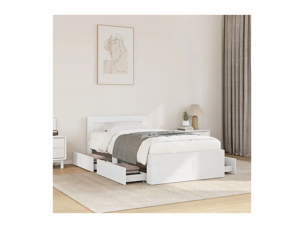 Cadre de lit avec tête de lit sans matelas blanc 100x200 cm