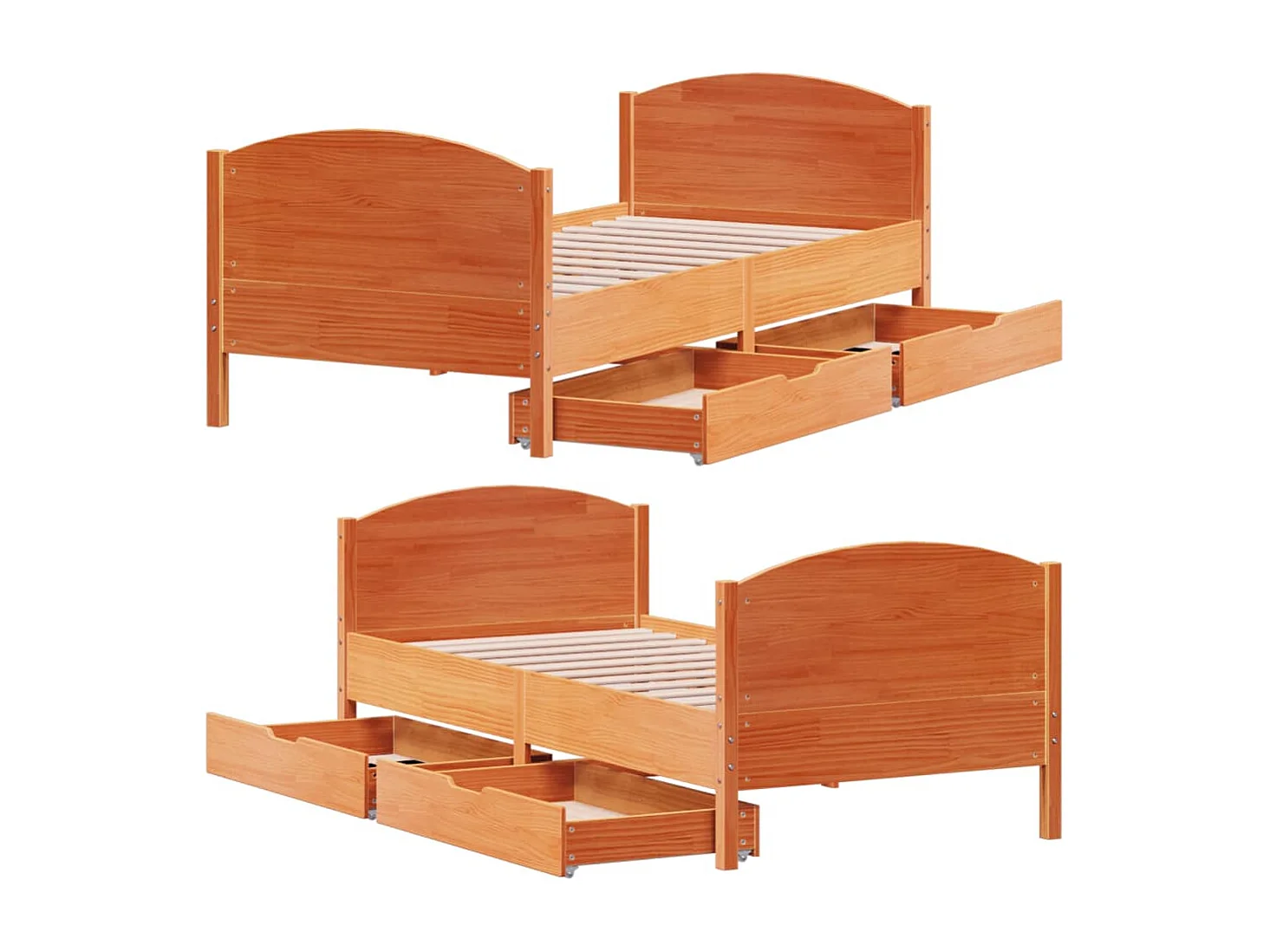 Cama sin colchón madera maciza de pino marrón cera 100x200 cm