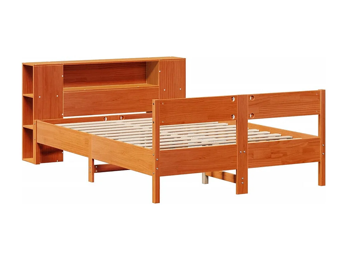 Letto Libreria senza Materasso Marrone Cera 135x190 cm in Pino