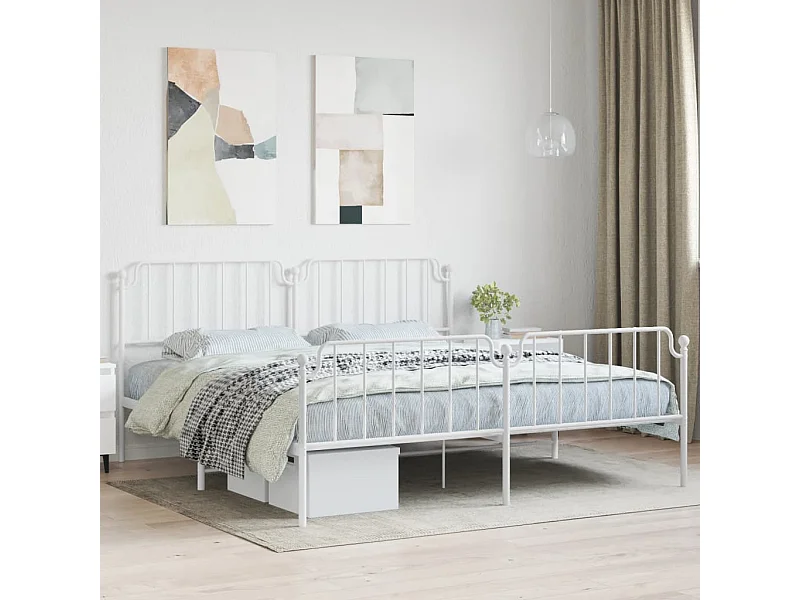 Estrutura de cama com cabeceira e pés 193x203 cm metal branco