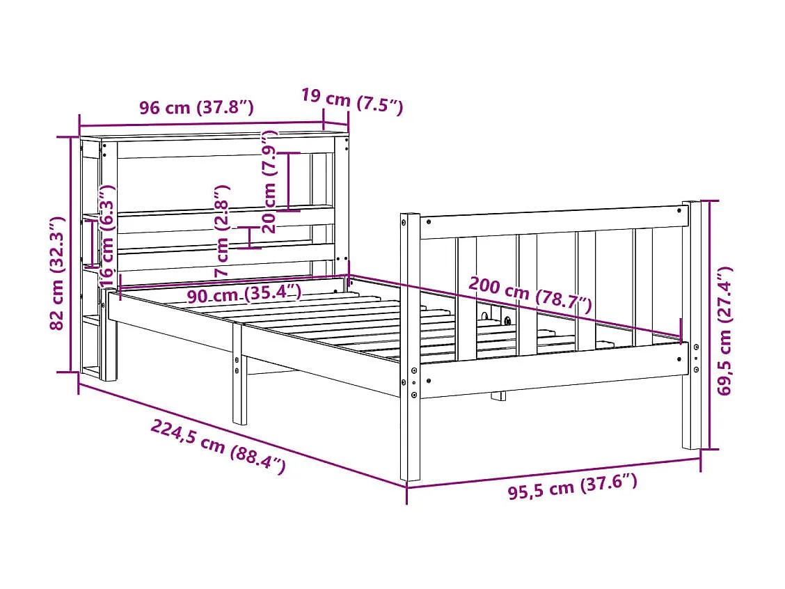 Cadre de lit sans matelas blanc 90x200 cm bois de pin massif