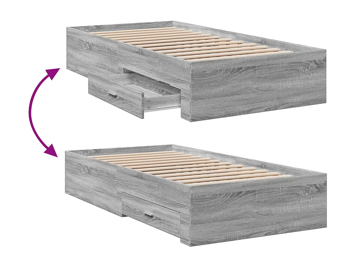Bedframe met lades bewerkt hout grijs sonoma eiken 100x200 cm