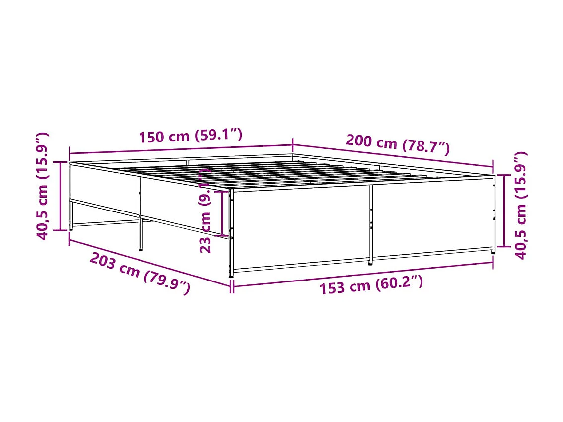 Bettgestell Braun Eichen-Optik 150x200 cm Holzwerkstoff Metall