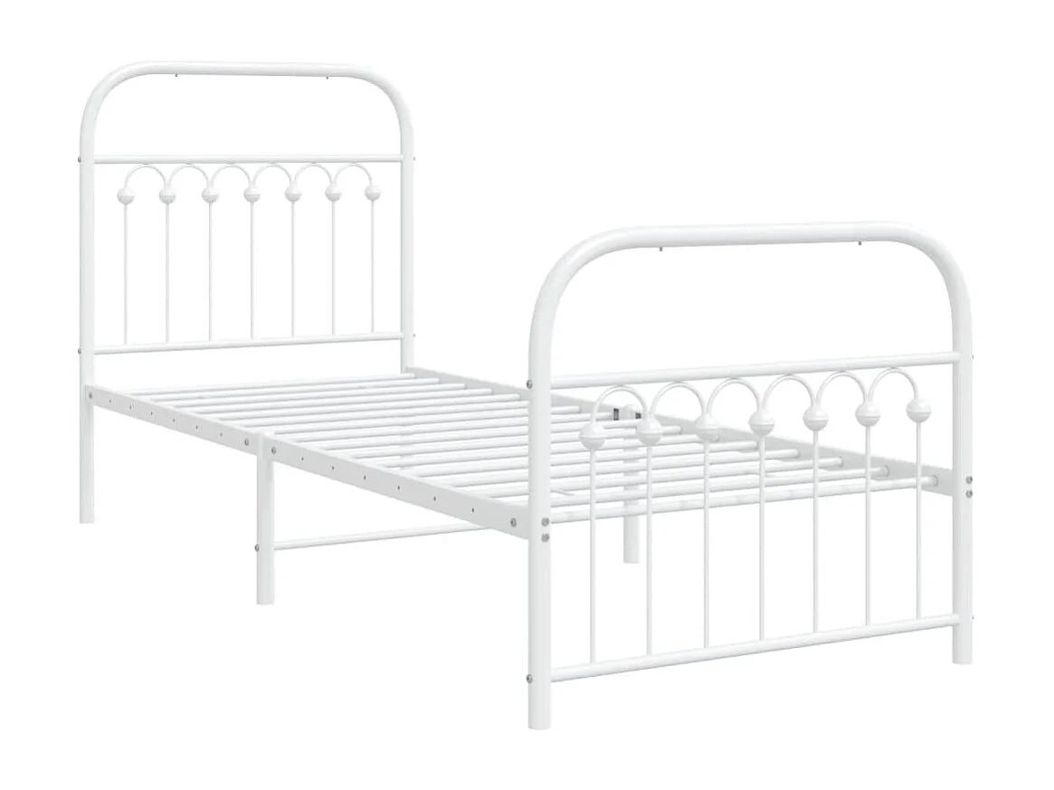 Cadre de lit métal sans matelas avec pied de lit blanc 75x190cm