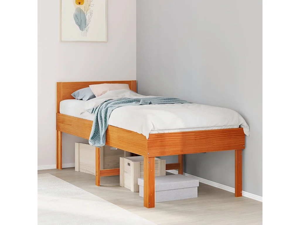 Cama sem colchão 90x200 cm pinho maciço castanho-mel