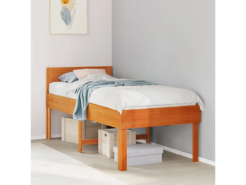 Bedframe zonder matras massief grenenhout wasbruin 90x200 cm