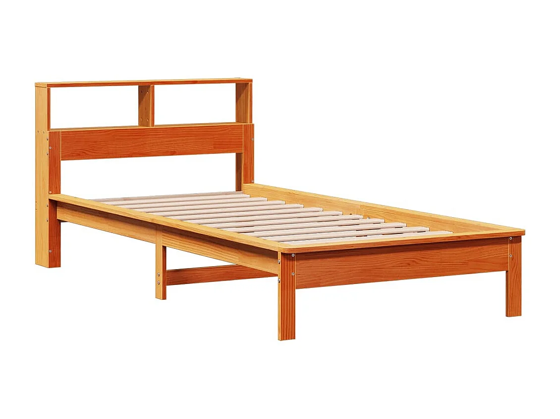 Cama com estante sem colchão 75x190cm pinho maciço castanho-mel