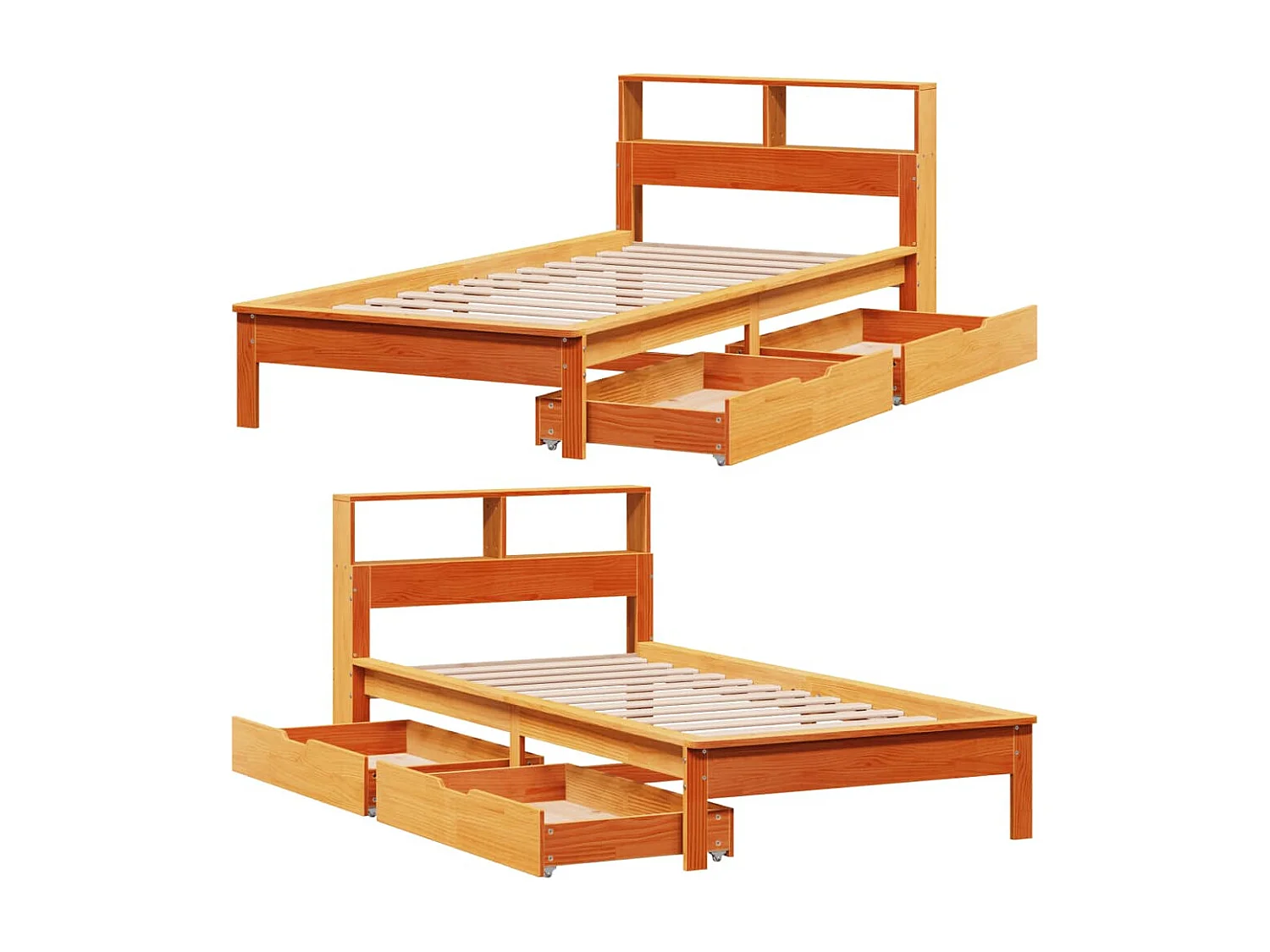 Cama com estante sem colchão 75x190cm pinho maciço castanho-mel