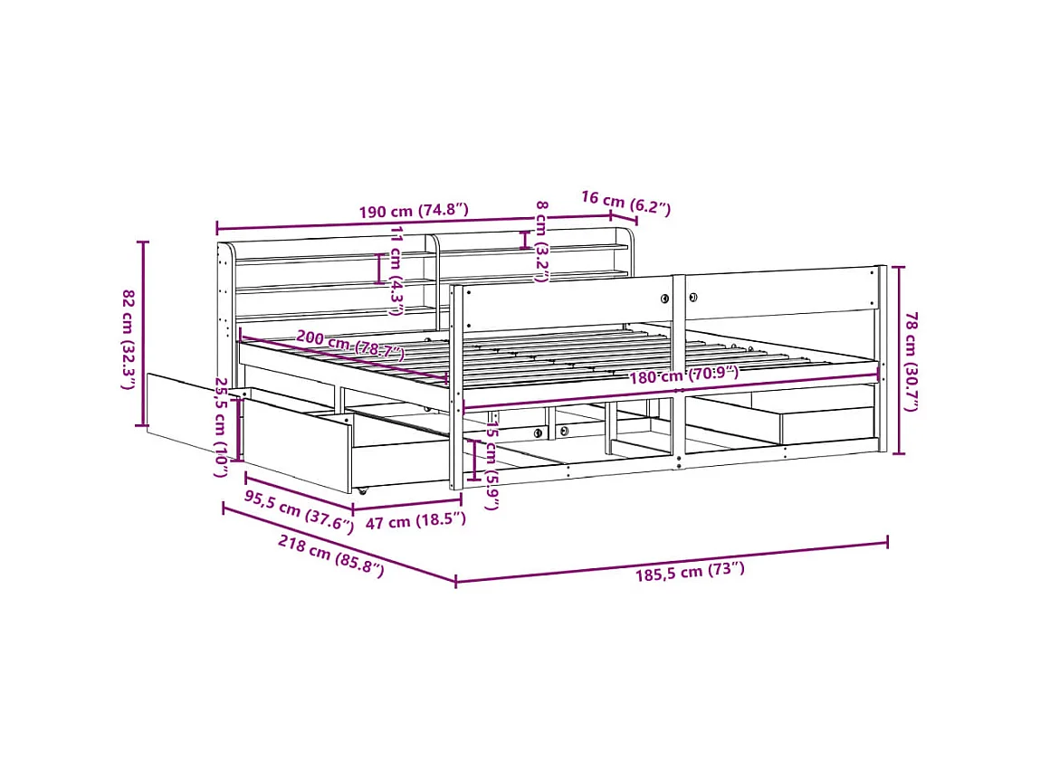 Cadre de lit sans matelas blanc 180x200 cm bois massif de pin