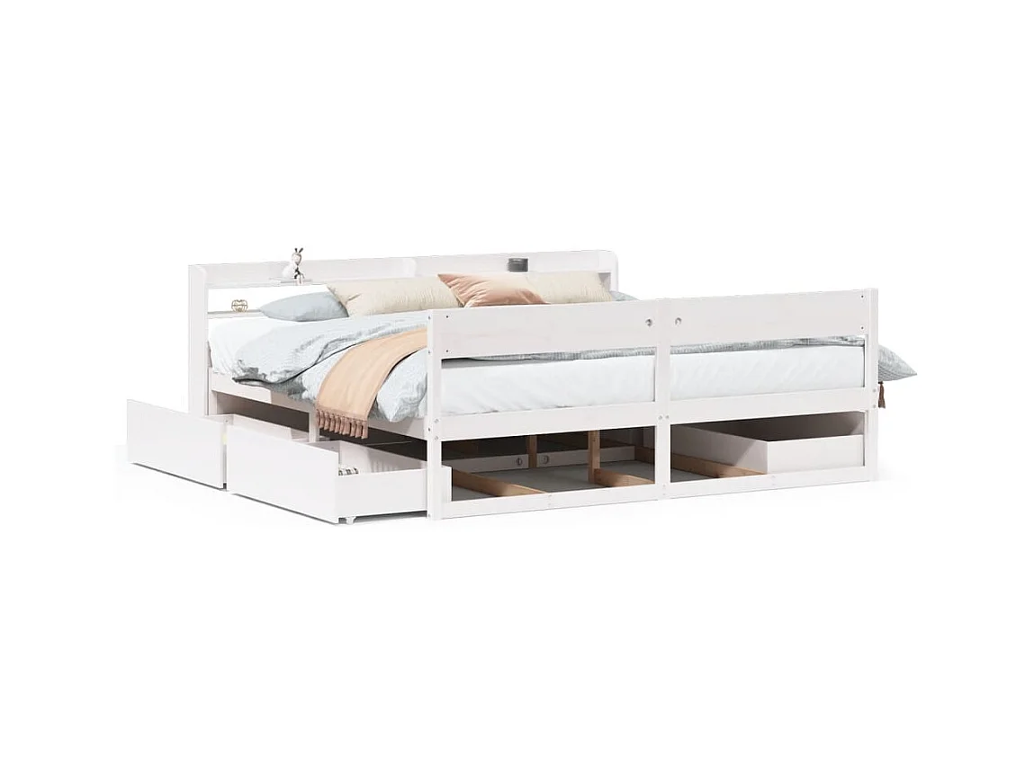 Cadre de lit sans matelas blanc 180x200 cm bois massif de pin