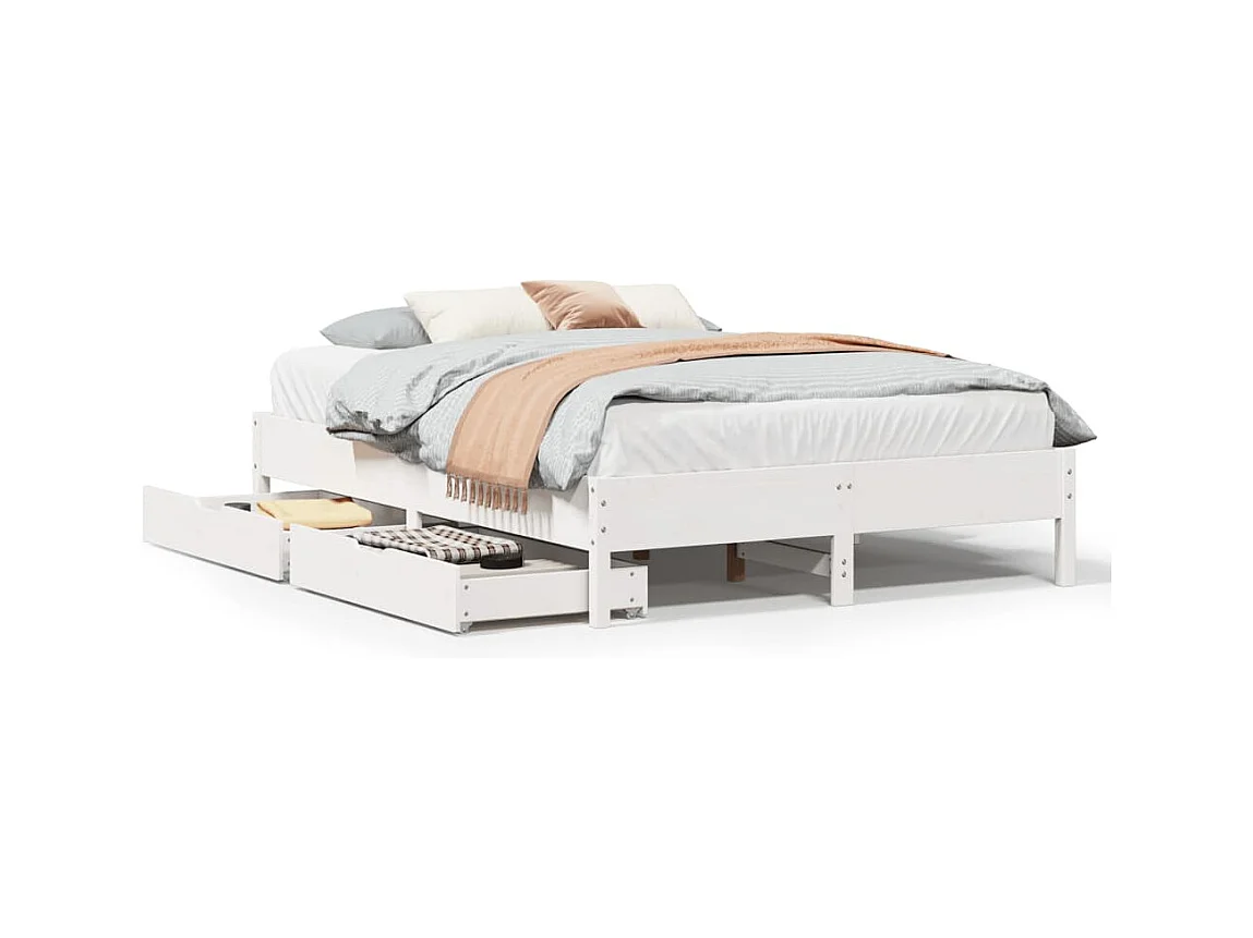 Cadre de lit sans matelas blanc 150x200 cm bois de pin massif