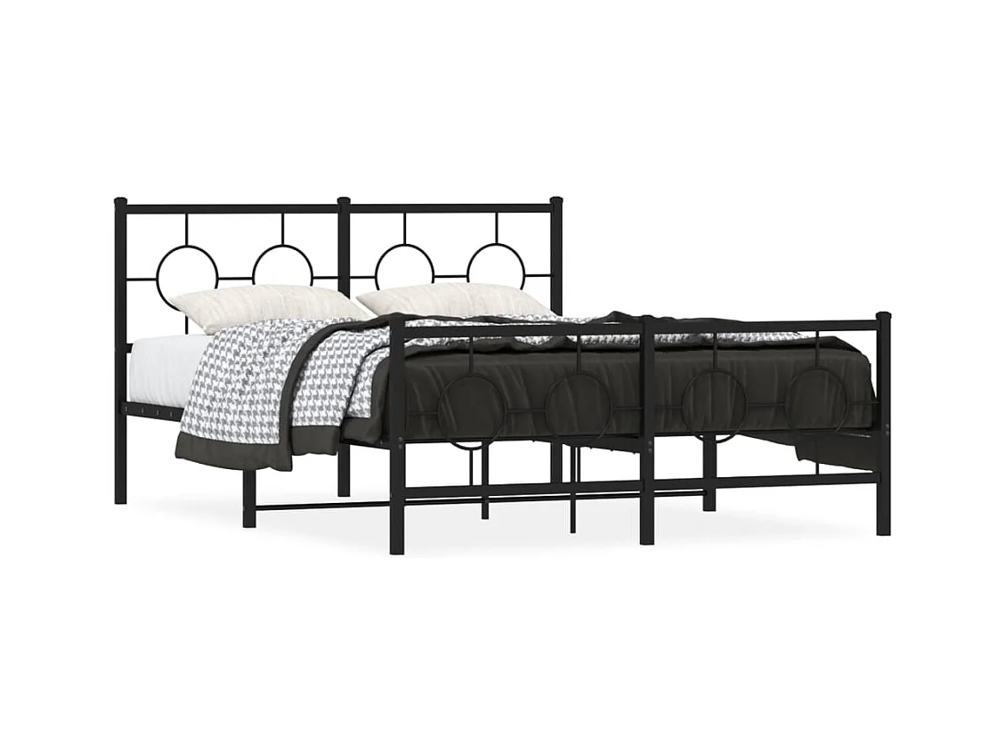 Cadre de lit métal sans matelas avec pied de lit noir 140x190cm