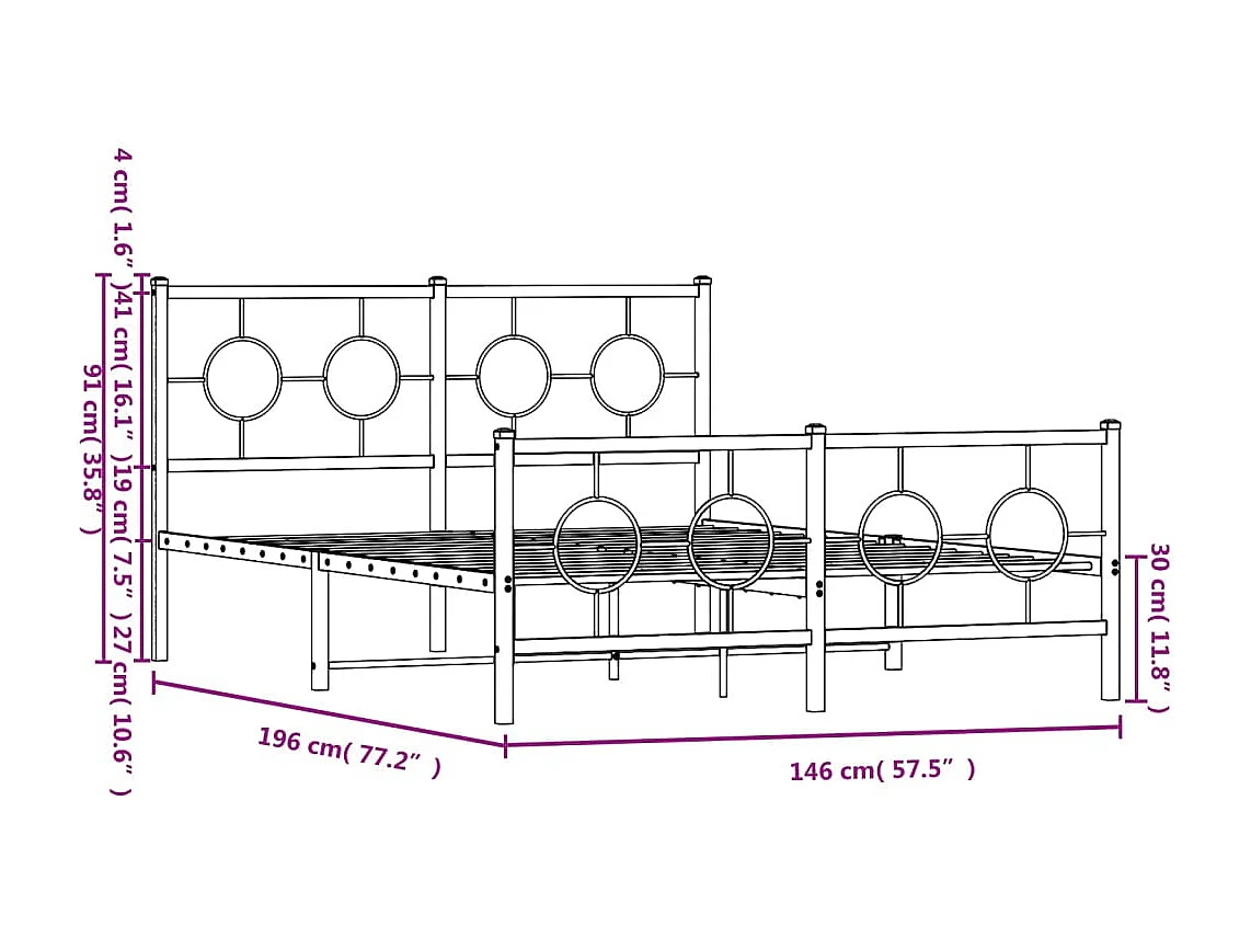 Estructura cama sin colchón con estribo metal negro 140x190 cm