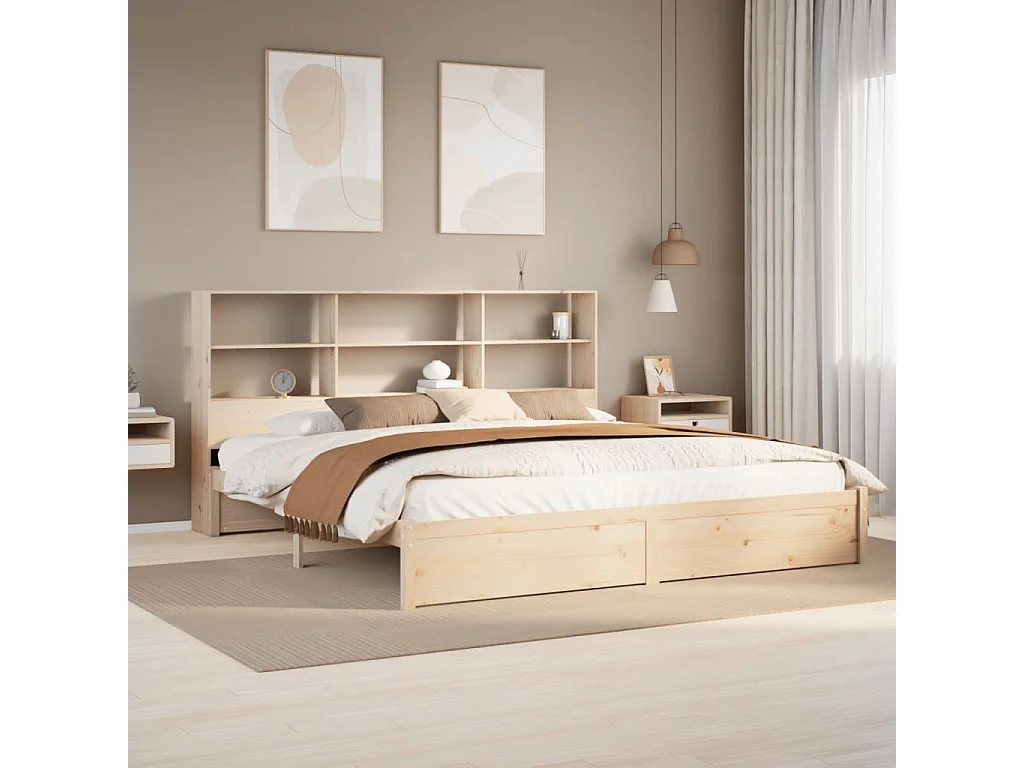 Massivholzbett mit Regal ohne Matratze 200x200 cm Kiefer