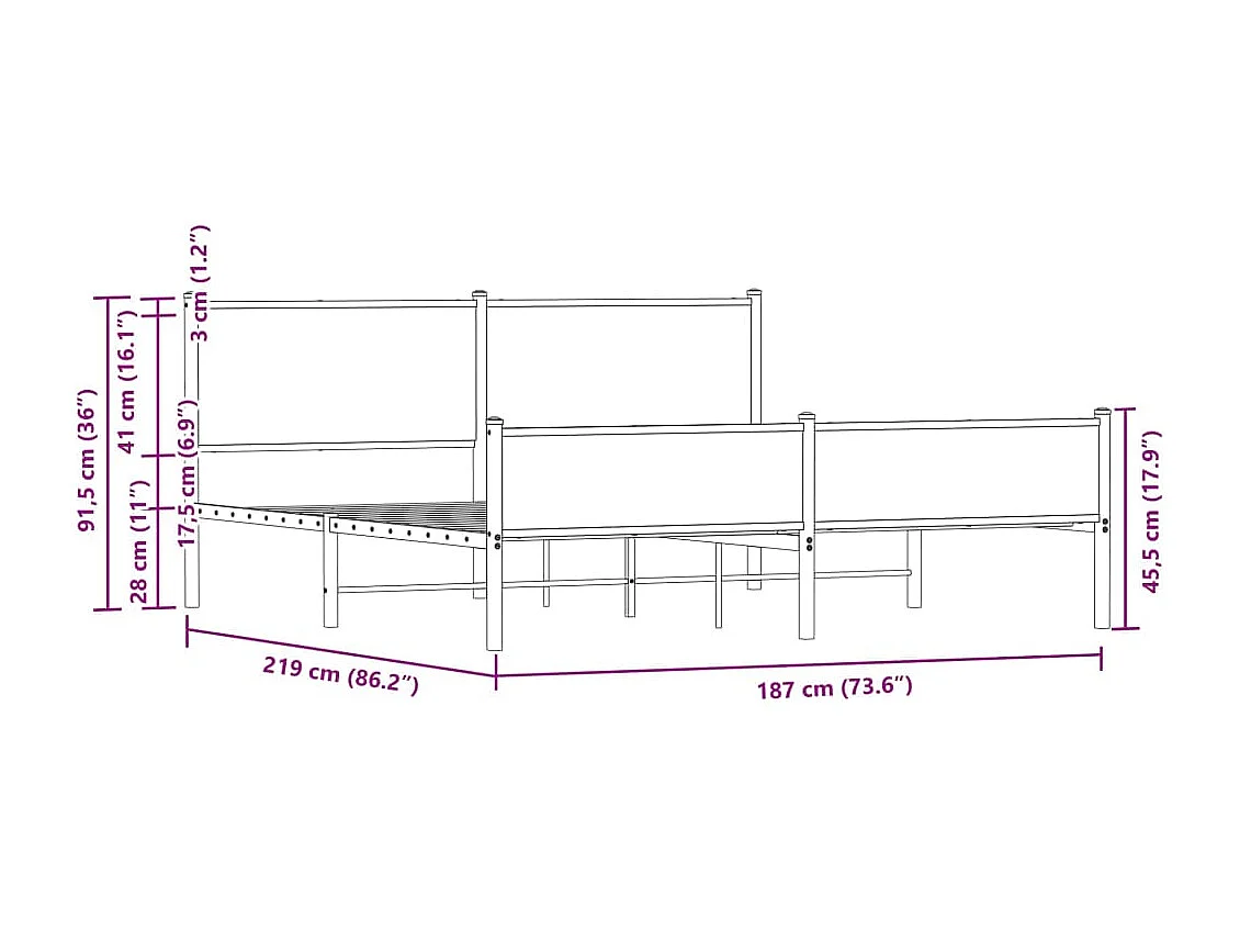 Estructura de cama sin colchón metal roble Sonoma 183x213 cm