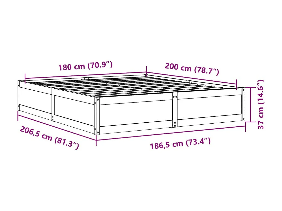 Letto senza Materasso Marrone Cera 180x200 cm in Legno di Pino