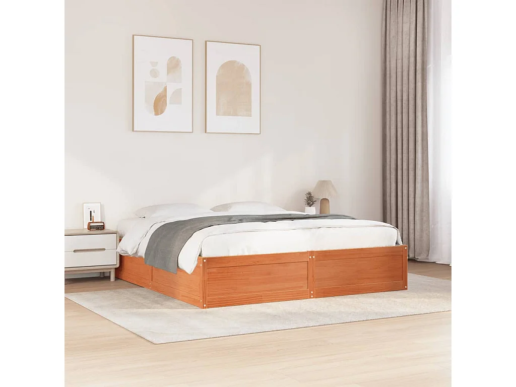 Cadre de lit sans matelas cire marron 180x200cm bois pin massif