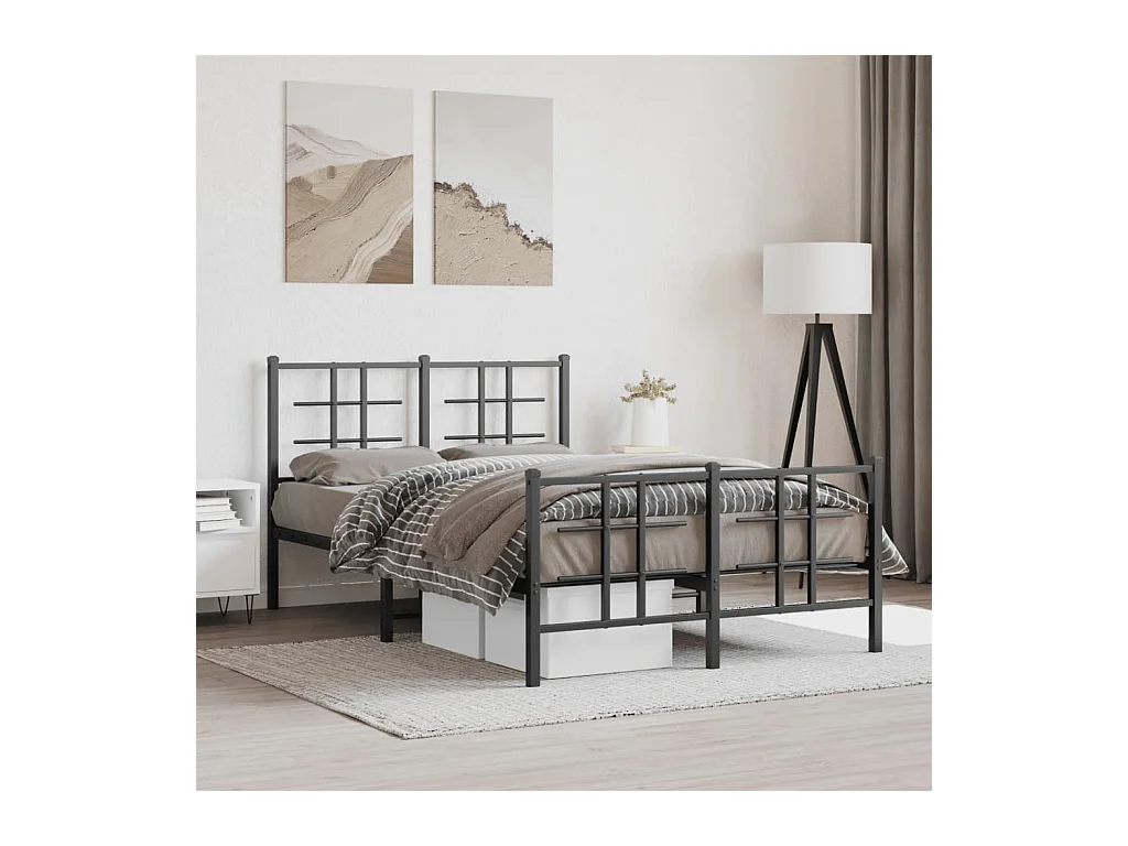 Cadre de lit métal sans matelas avec pied de lit noir 120x200cm