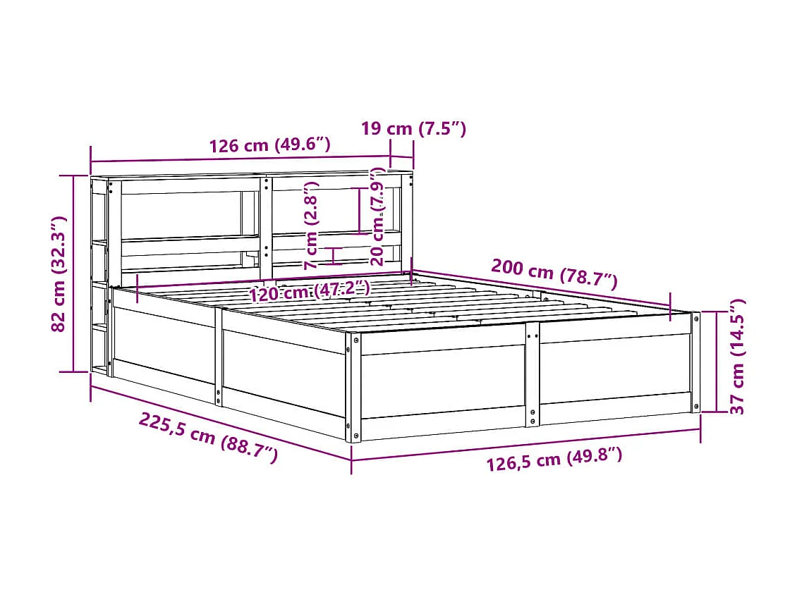 Estructura de cama con cabecero madera maciza pino 120x200 cm