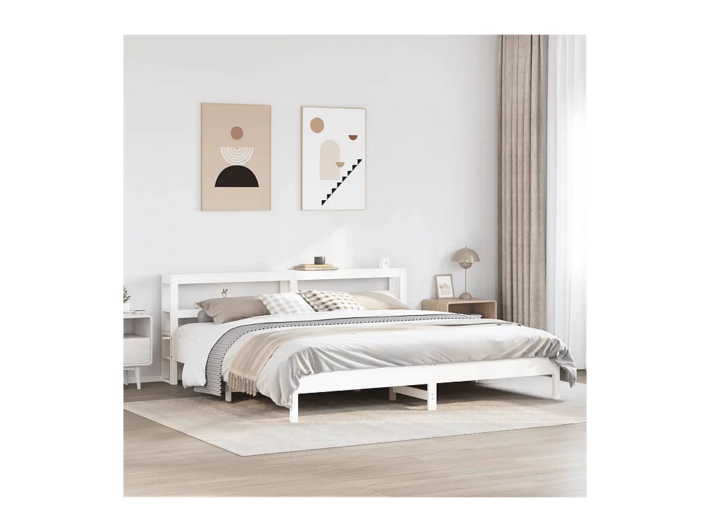 Cadre de lit sans matelas blanc 200x200 cm bois massif de pin