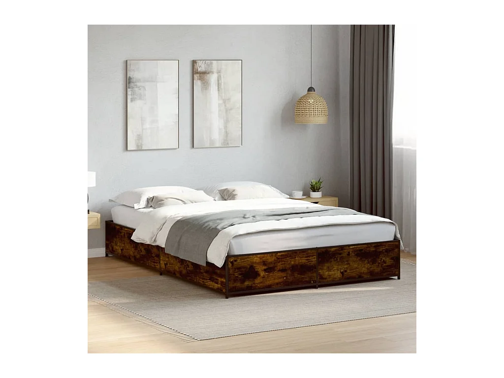 Bedframe bewerkt hout metaal gerookt eikenkleurig 140x200 cm