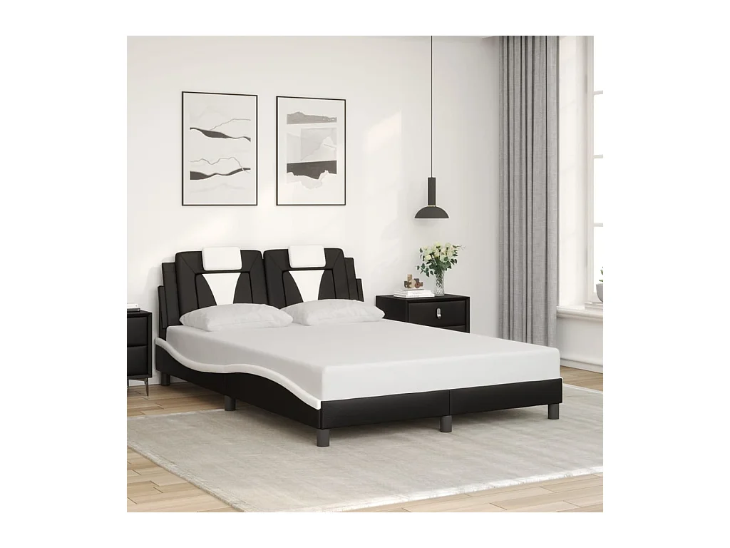 Bettgestell mit Kopfteil Schwarz und Weiß 140x200 cm Kunstleder