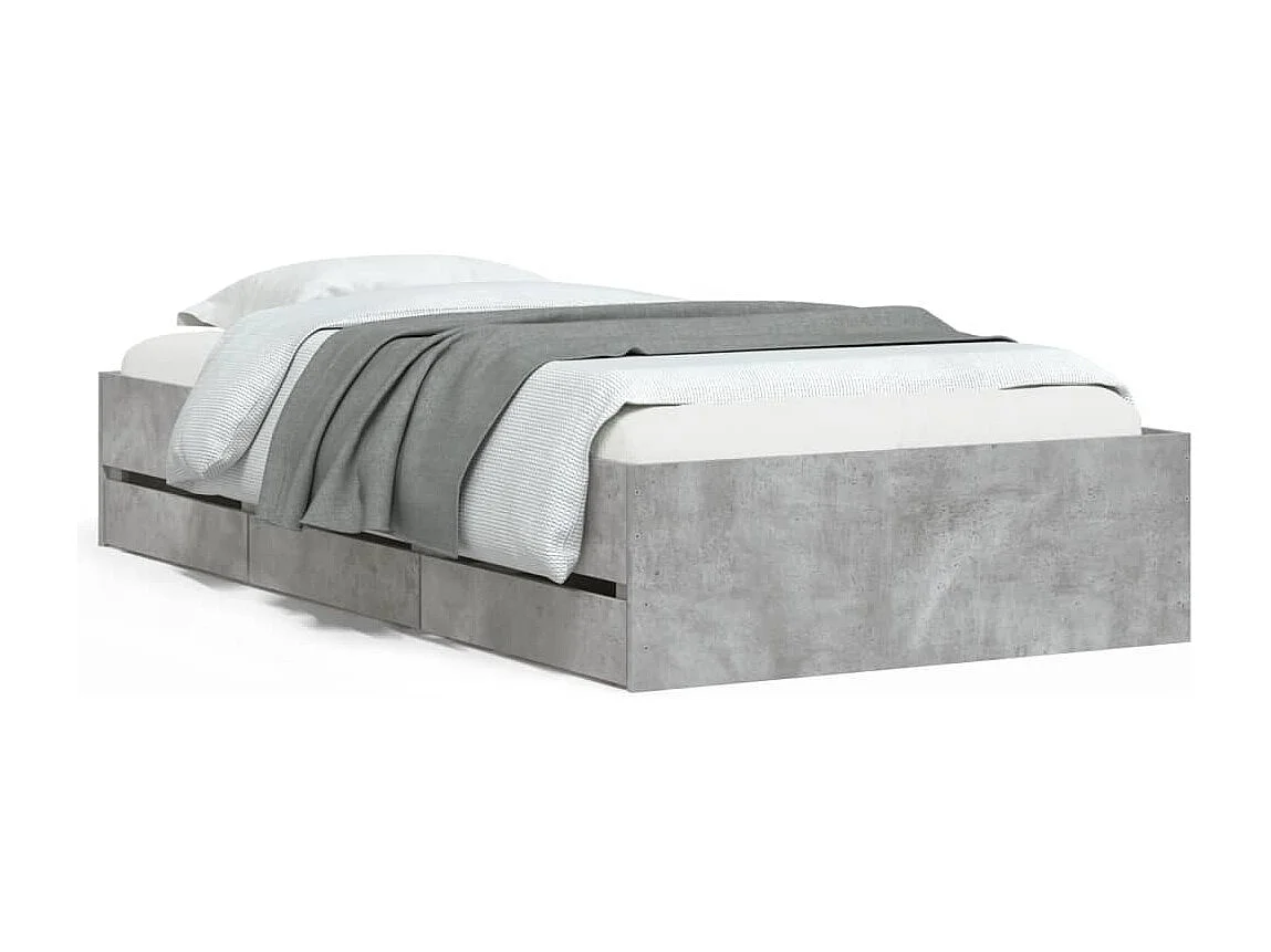 Cadre de lit avec tiroirs sans matelas gris béton 75x190 cm