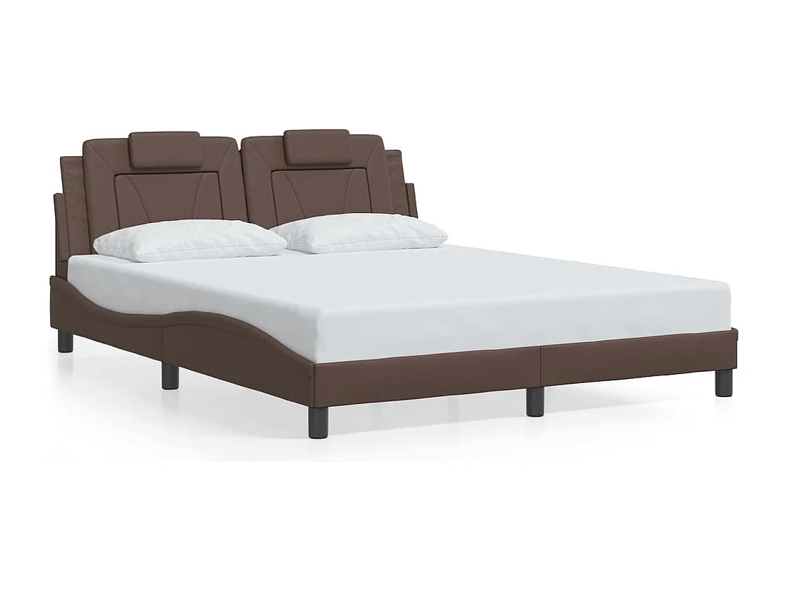 Estrutura cama c/ cabeceira 160x200cm couro artificial castanho
