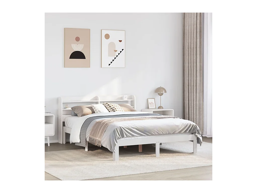 Giroletto con Testiera Bianco 140x190 cm in Legno Massello Pino