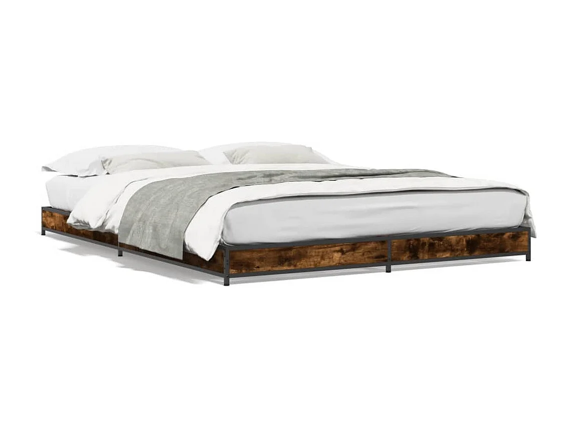 Bettgestell Räuchereiche 150x200 cm Holzwerkstoff und Metall