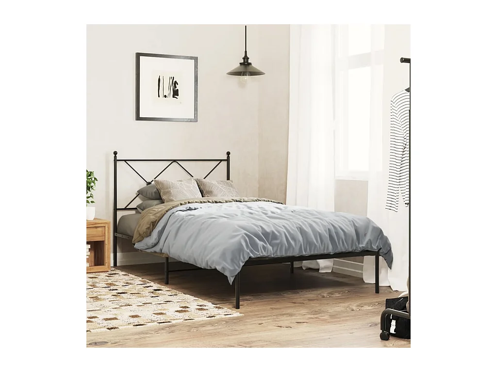 Cadre de lit métal sans matelas avec tête de lit noir 100x190cm
