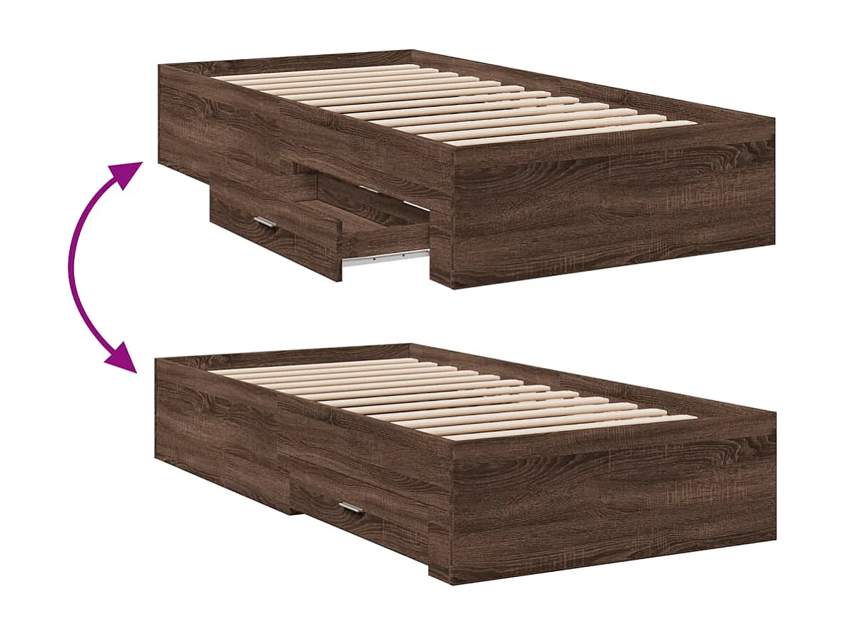 Cadre de lit avec tiroirs sans matelas chêne marron 100x200 cm