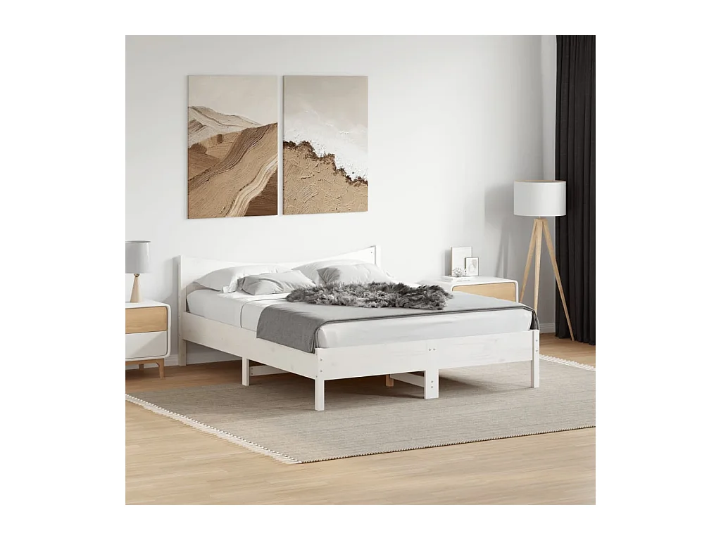 Cadre de lit sans matelas blanc 160x200 cm bois de pin massif