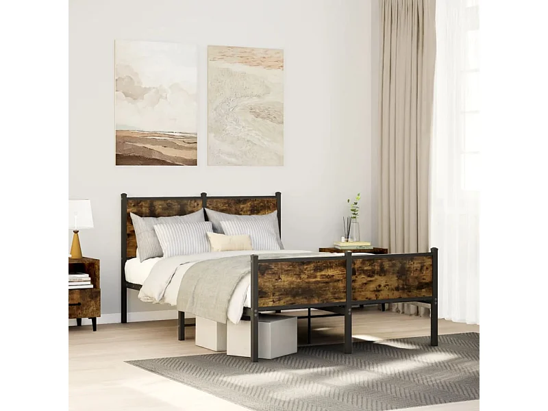 Cadre de lit en métal sans matelas chêne fumé 120x190 cm