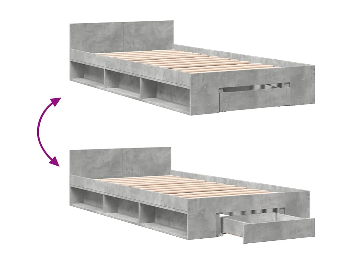 Estrutura de cama c/ gaveta derivados madeira cinzento cimento