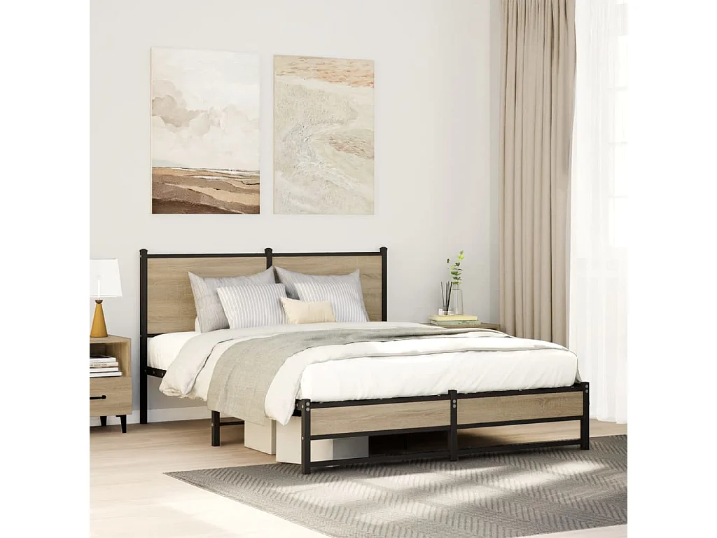 Metallbett ohne Matratze Sonoma-Eiche 150x200 cm