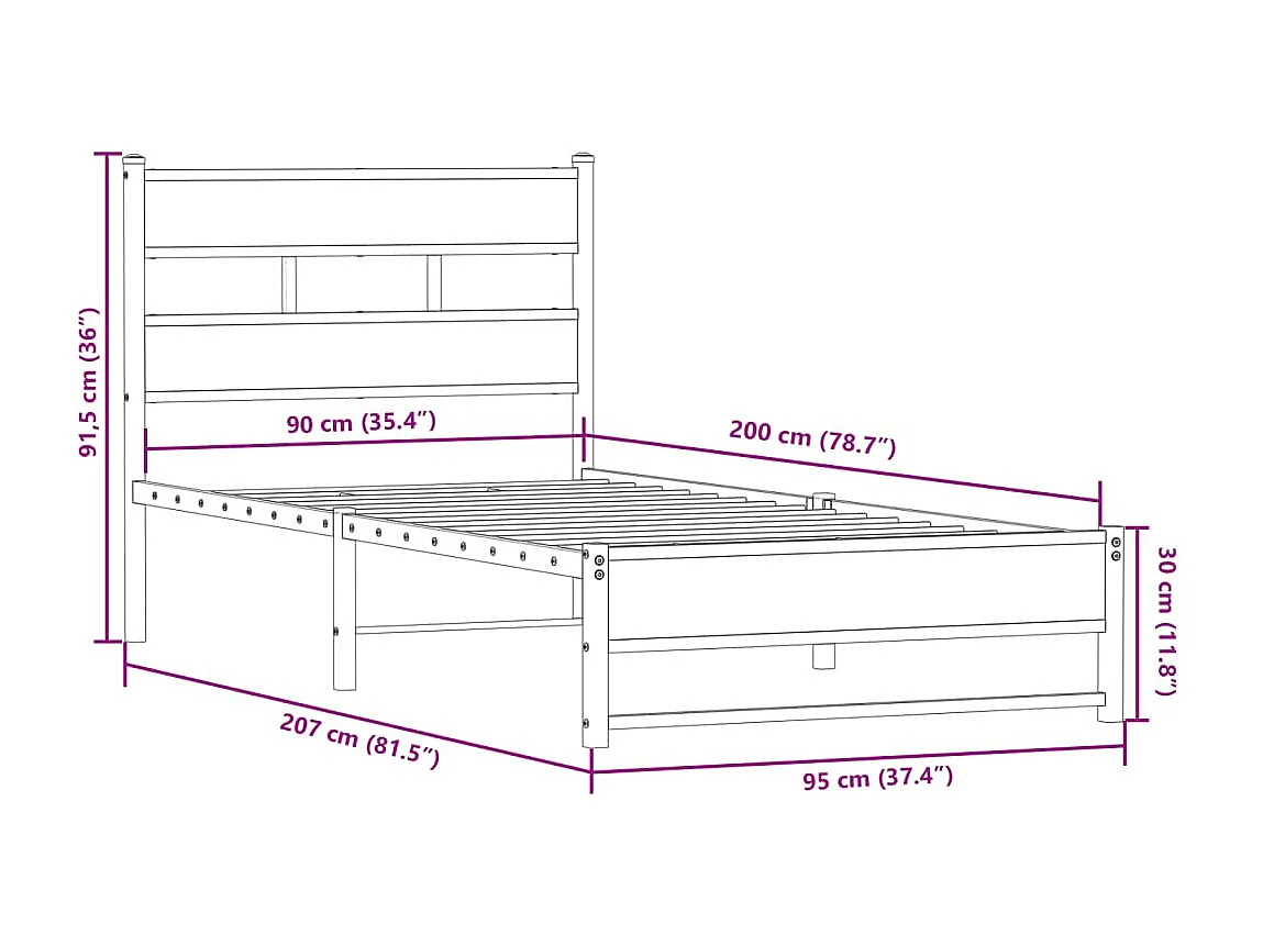 Cadre de lit en métal sans matelas chêne sonoma 90x200 cm