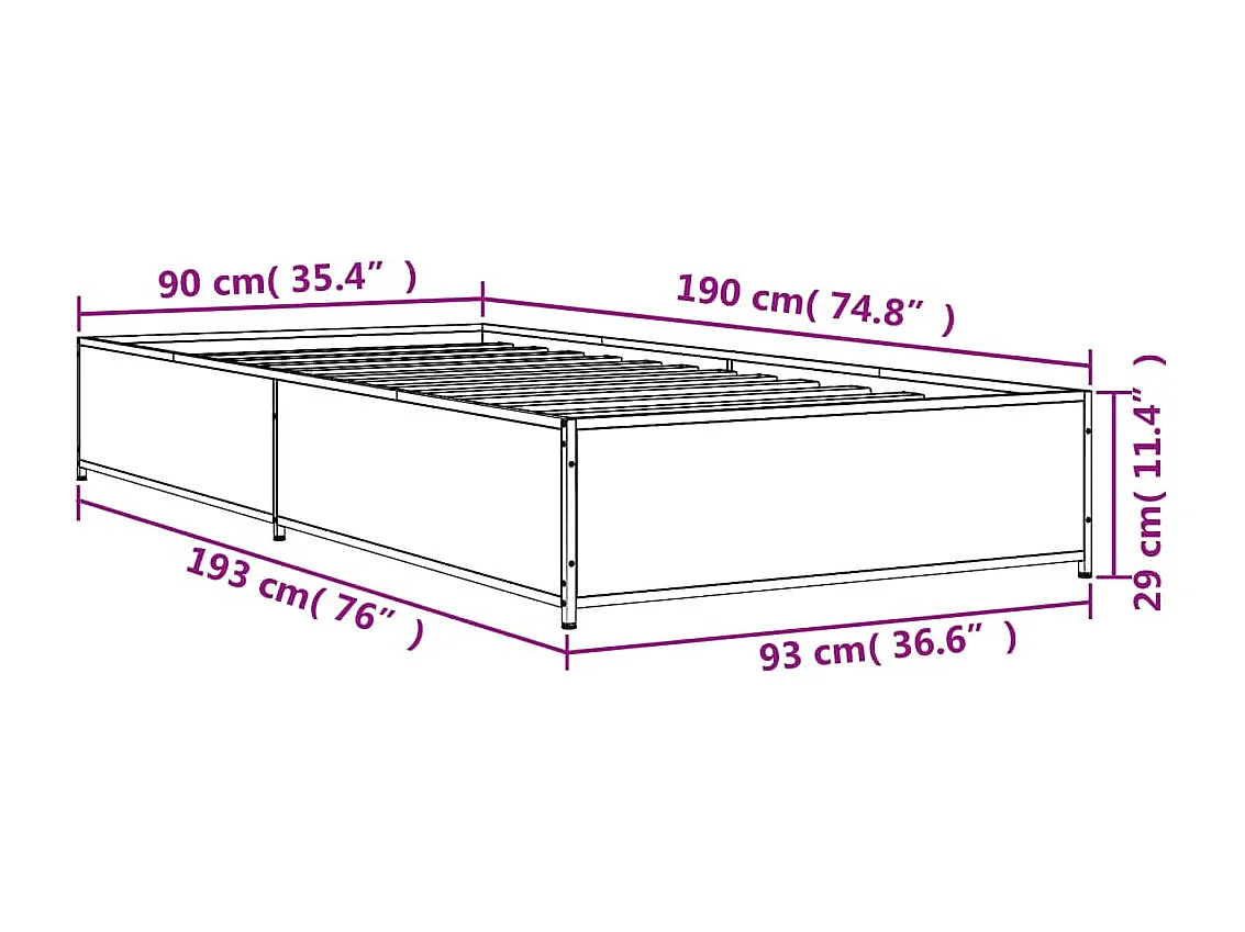 Cadre de lit sans matelas chêne sonoma 90x190 cm