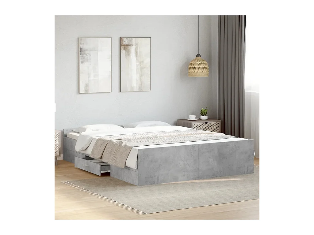Cadre de lit avec tiroirs sans matelas gris béton 150x200 cm