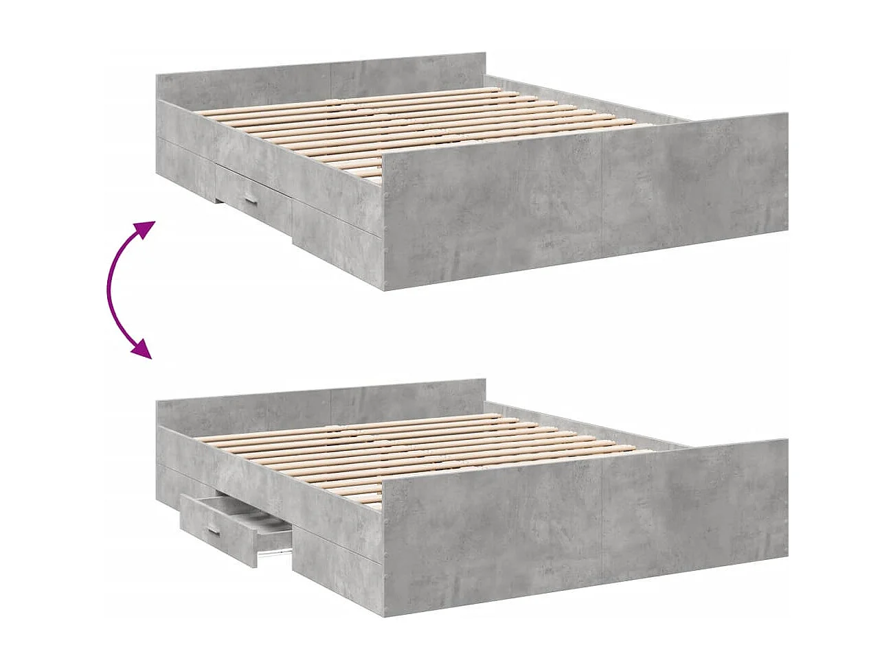 Cadre de lit avec tiroirs sans matelas gris béton 150x200 cm