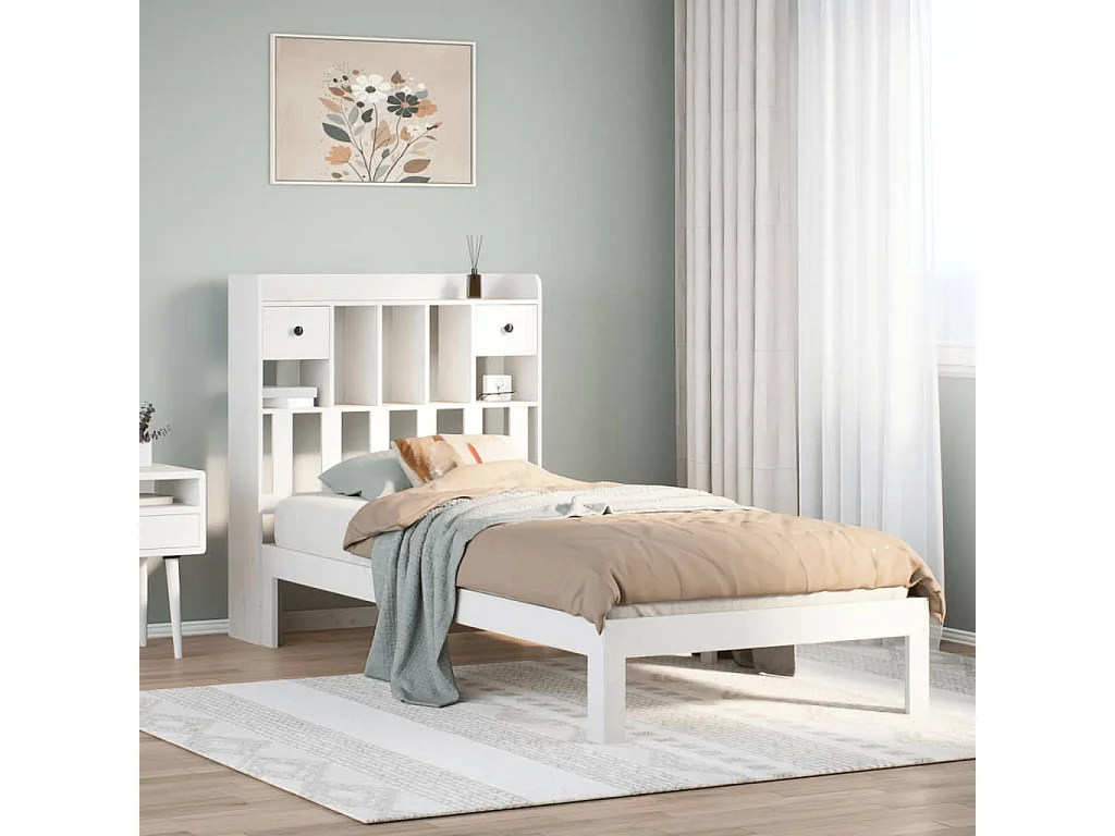 Letto Libreria senza Materasso Bianco 90x190 cm Massello Pino