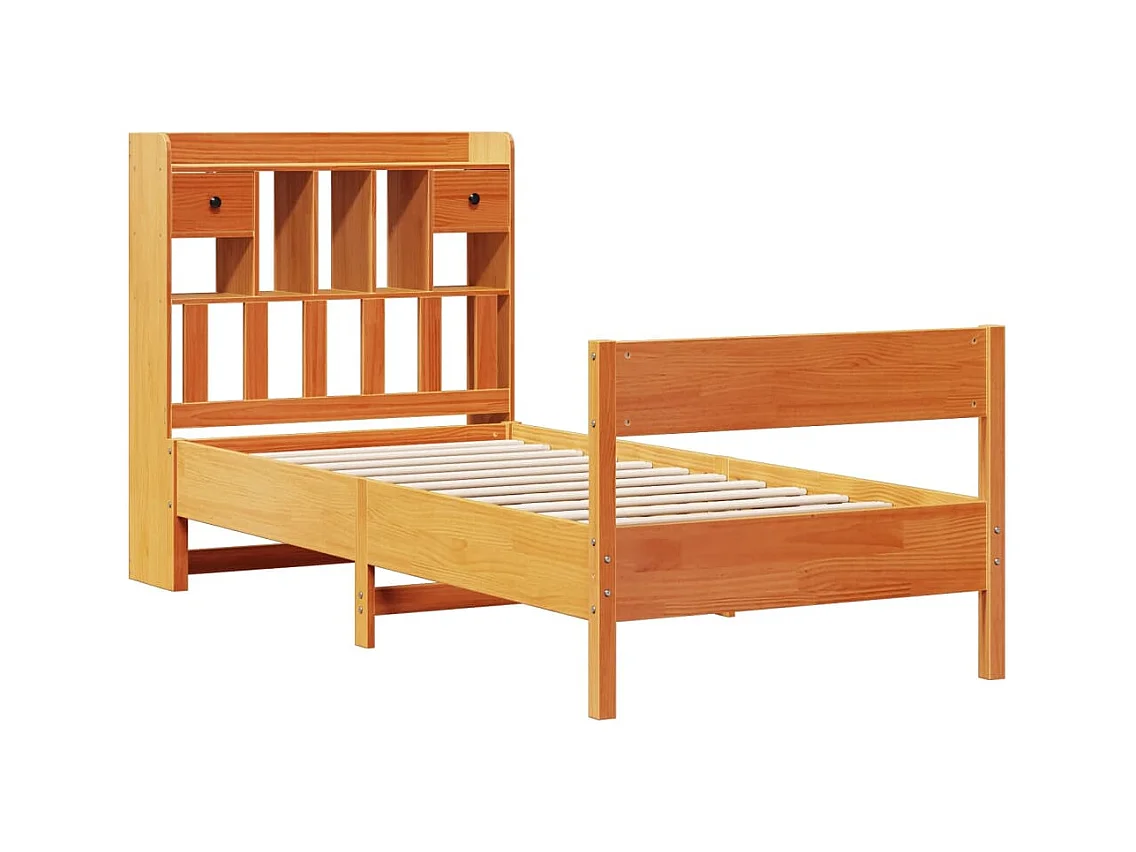 Bed met boekenkast zonder matras grenenhout wasbruin 75x190 cm