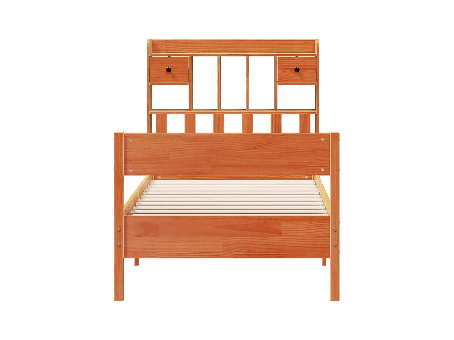 Bed met boekenkast zonder matras grenenhout wasbruin 75x190 cm