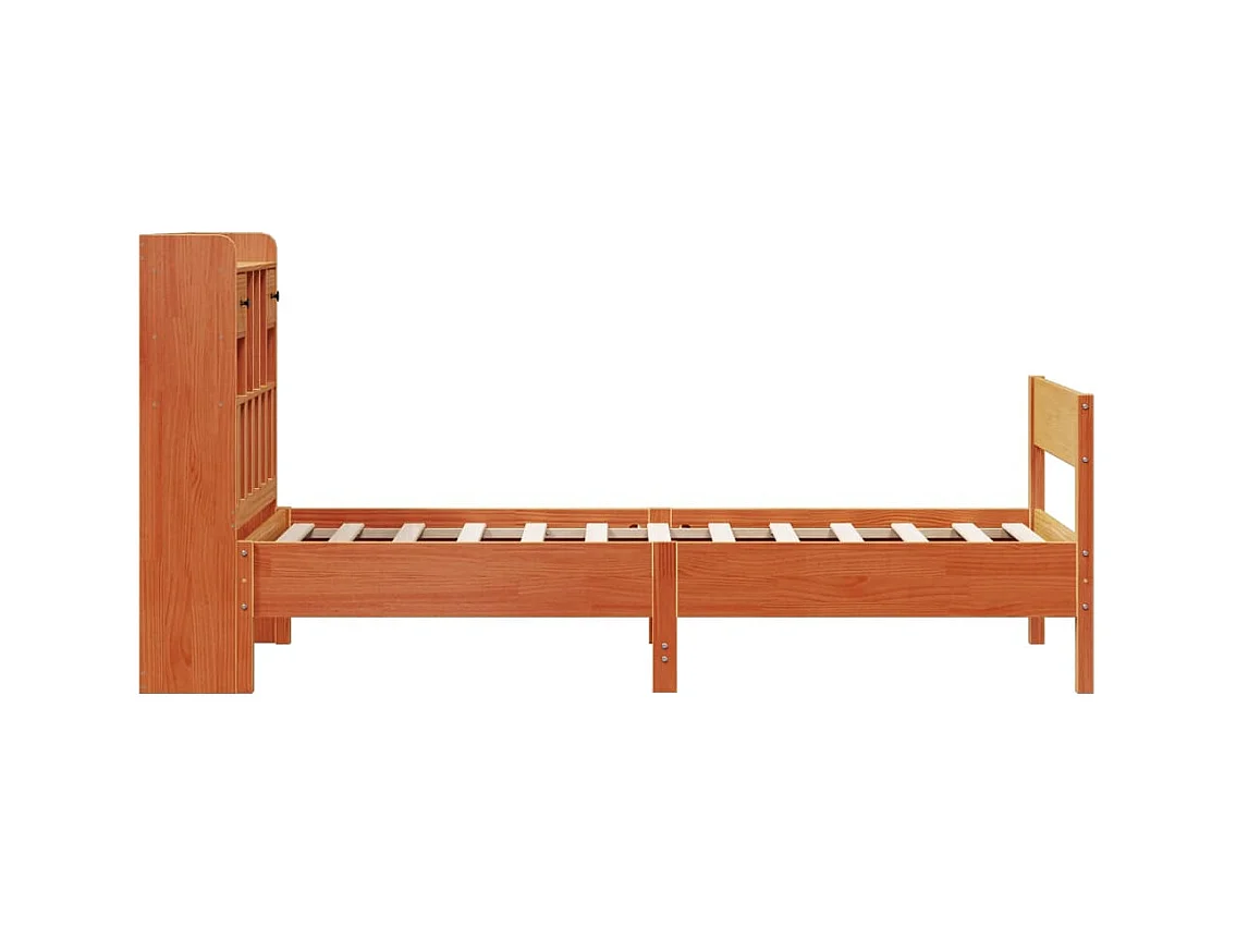 Bed met boekenkast zonder matras grenenhout wasbruin 75x190 cm