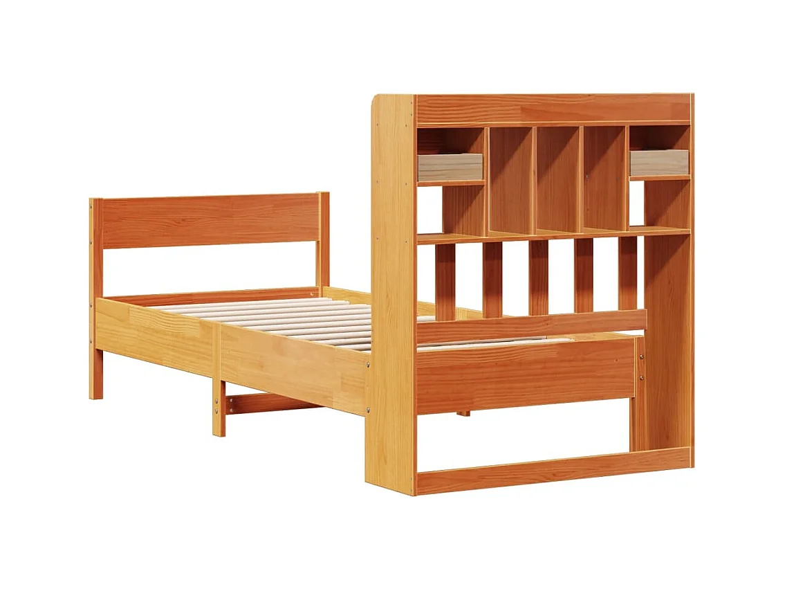 Bed met boekenkast zonder matras grenenhout wasbruin 75x190 cm