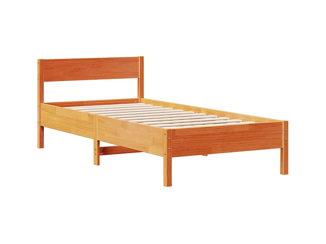 Bed met boekenkast zonder matras grenenhout wasbruin 75x190 cm