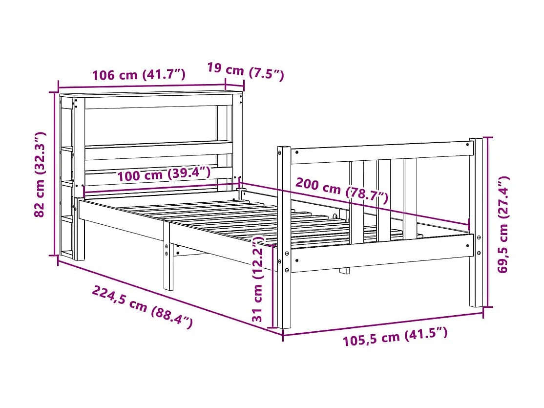 Cadre de lit sans matelas noir 120x190 cm tissu